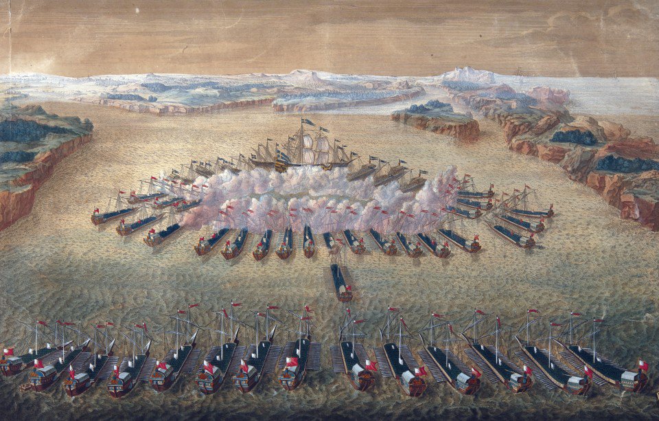 Гангутское сражение — гравюра Маврикия Бакуа. 1724—1727